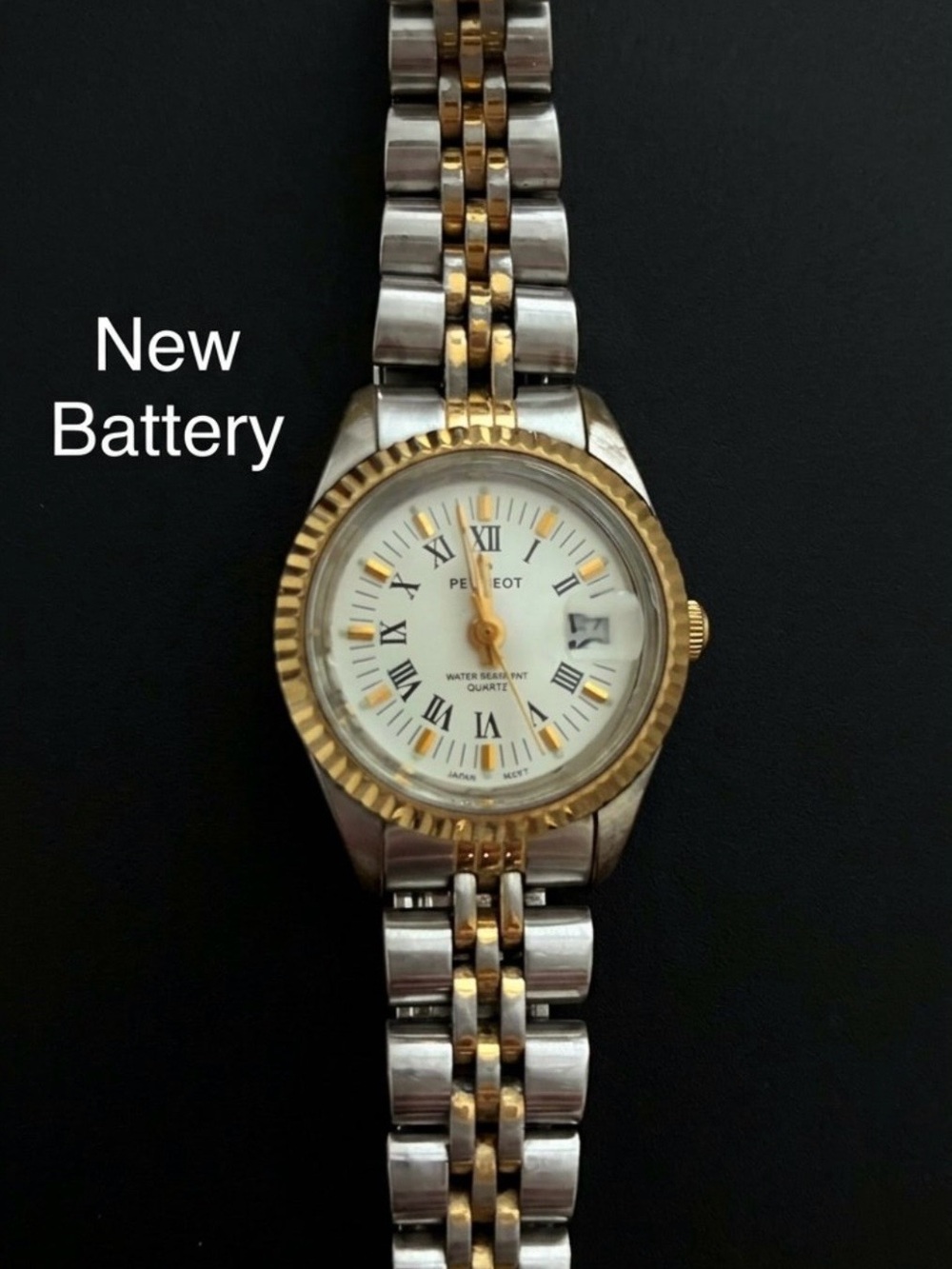 Vintage Peugeot Two-Tone Gold, Silver Stainless Steel Bracelet Watch-New Battery